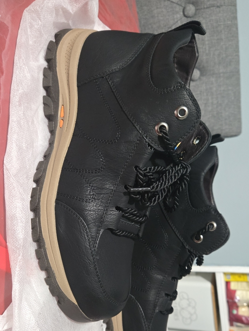 Men's Black Leather Hiking Boots - Black
